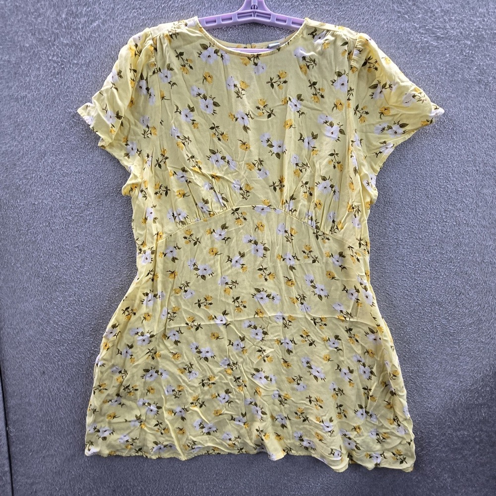 Old Navy Women Dress 2X Yellow Floral Mini SS Crepe Ruffle Short Sleeve